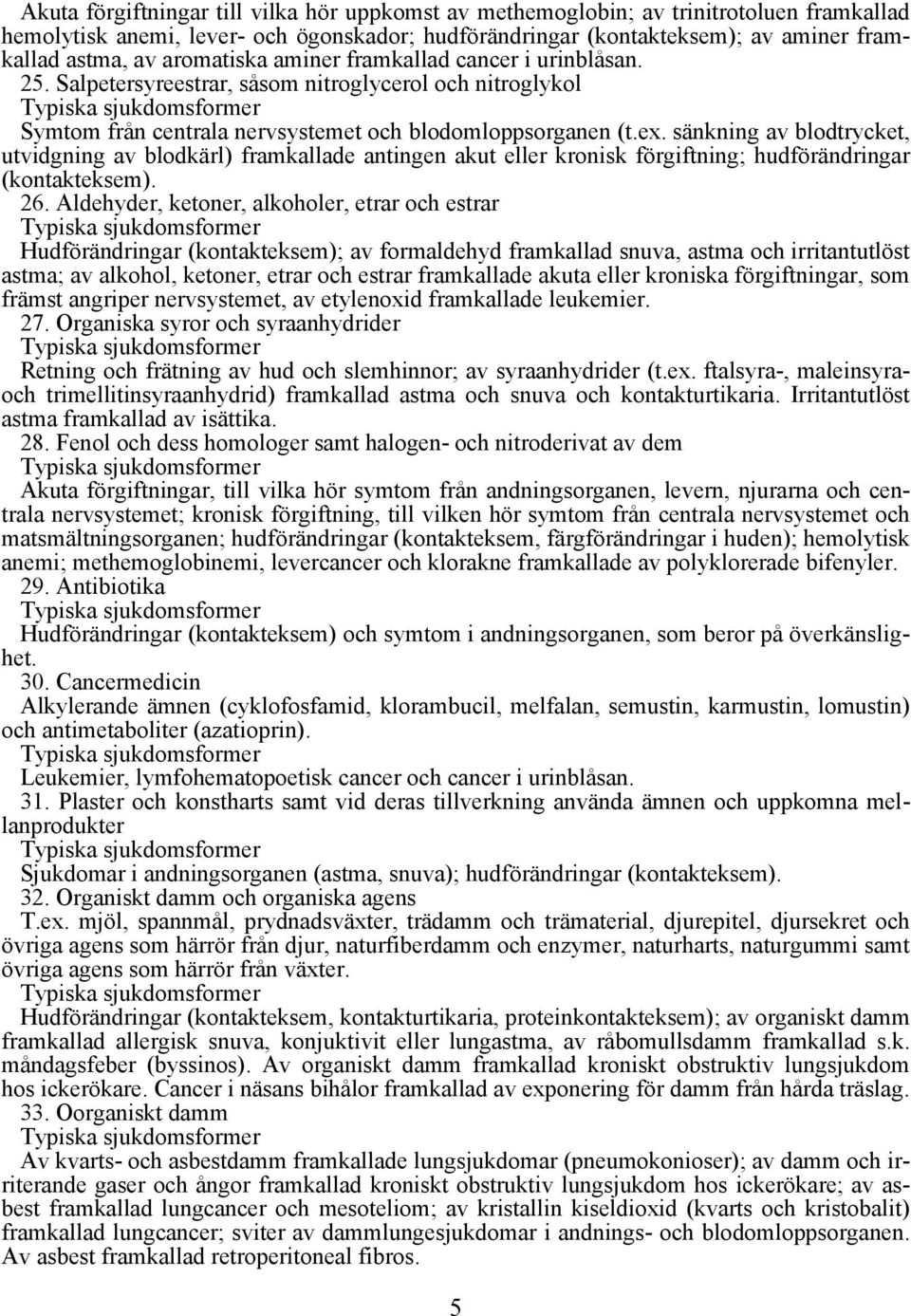 sänkning av blodtrycket, utvidgning av blodkärl) framkallade antingen akut eller kronisk förgiftning; hudförändringar (kontakteksem). 26.