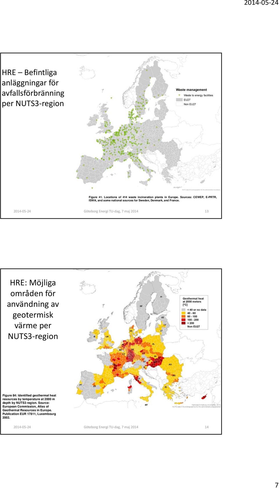 Göteborg Energi TU dag, 7 maj 2014 13 HRE: Möjliga områden för användning av geotermisk värme per NUTS3 region Figure 84: Identified geothermal