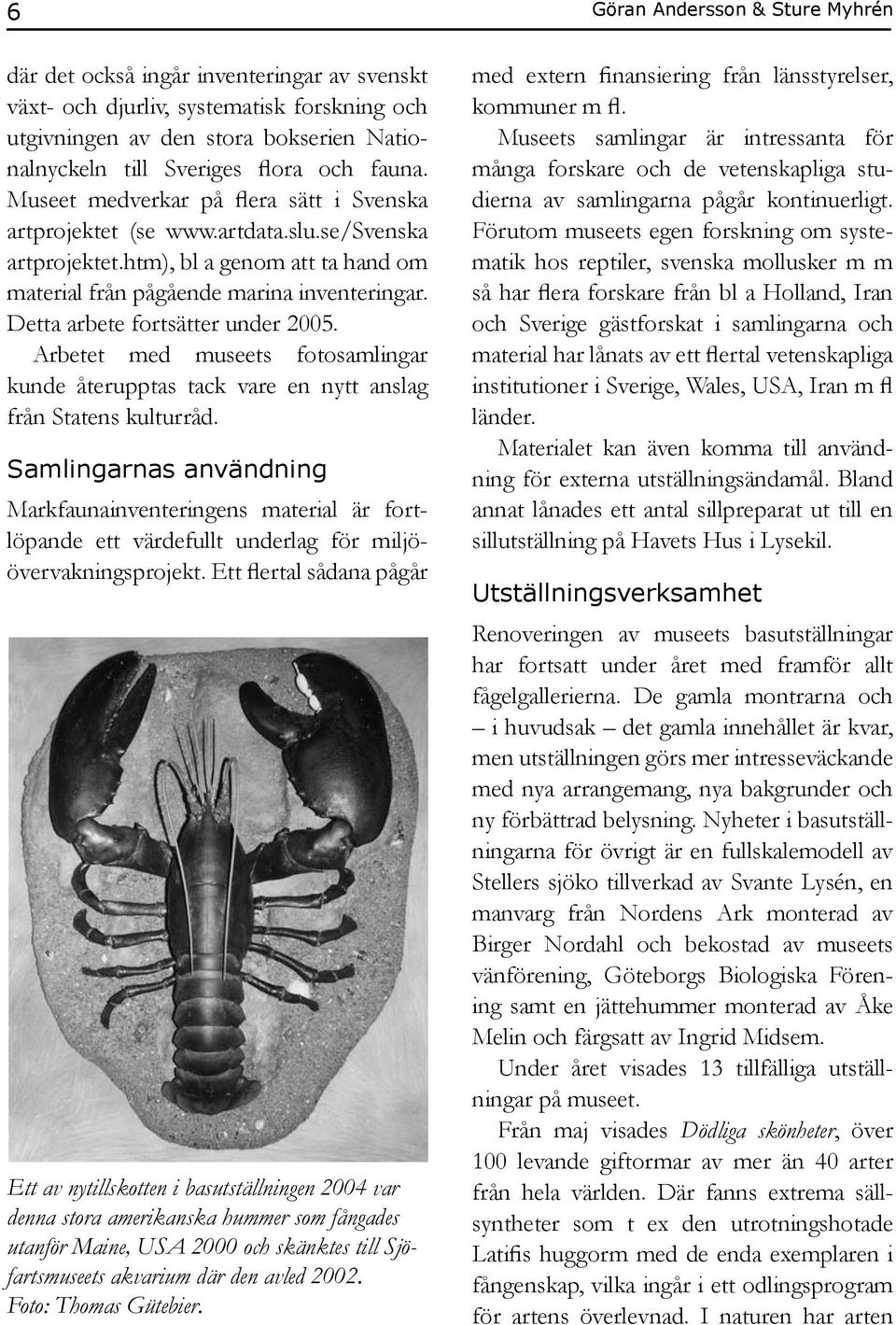 Detta arbete fortsätter under 2005. Arbetet med museets fotosamlingar kunde återupptas tack vare en nytt anslag från Statens kulturråd.