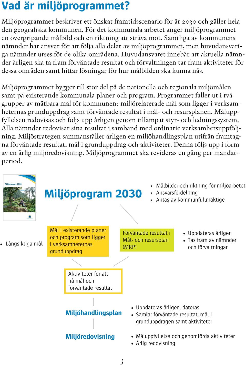 Samtliga av kommunens nämnder har ansvar för att följa alla delar av miljöprogrammet, men huvudansvariga nämnder utses för de olika områdena.