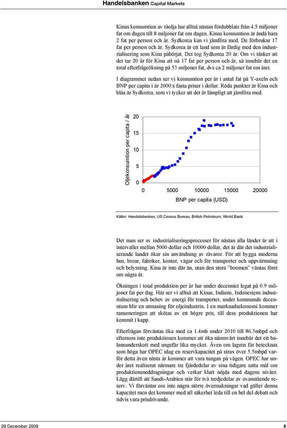 Om vi tänker att det tar 20 år för Kina att nå 17 fat per person och år, så innebär det en total efterfrågeökning på 53 miljoner fat, dvs ca 2 miljoner fat om året.