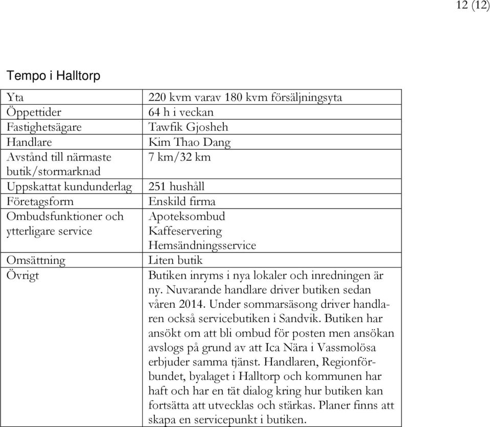 i nya lokaler och inredningen är ny. Nuvarande handlare driver butiken sedan våren 2014. Under sommarsäsong driver handlaren också servicebutiken i Sandvik.