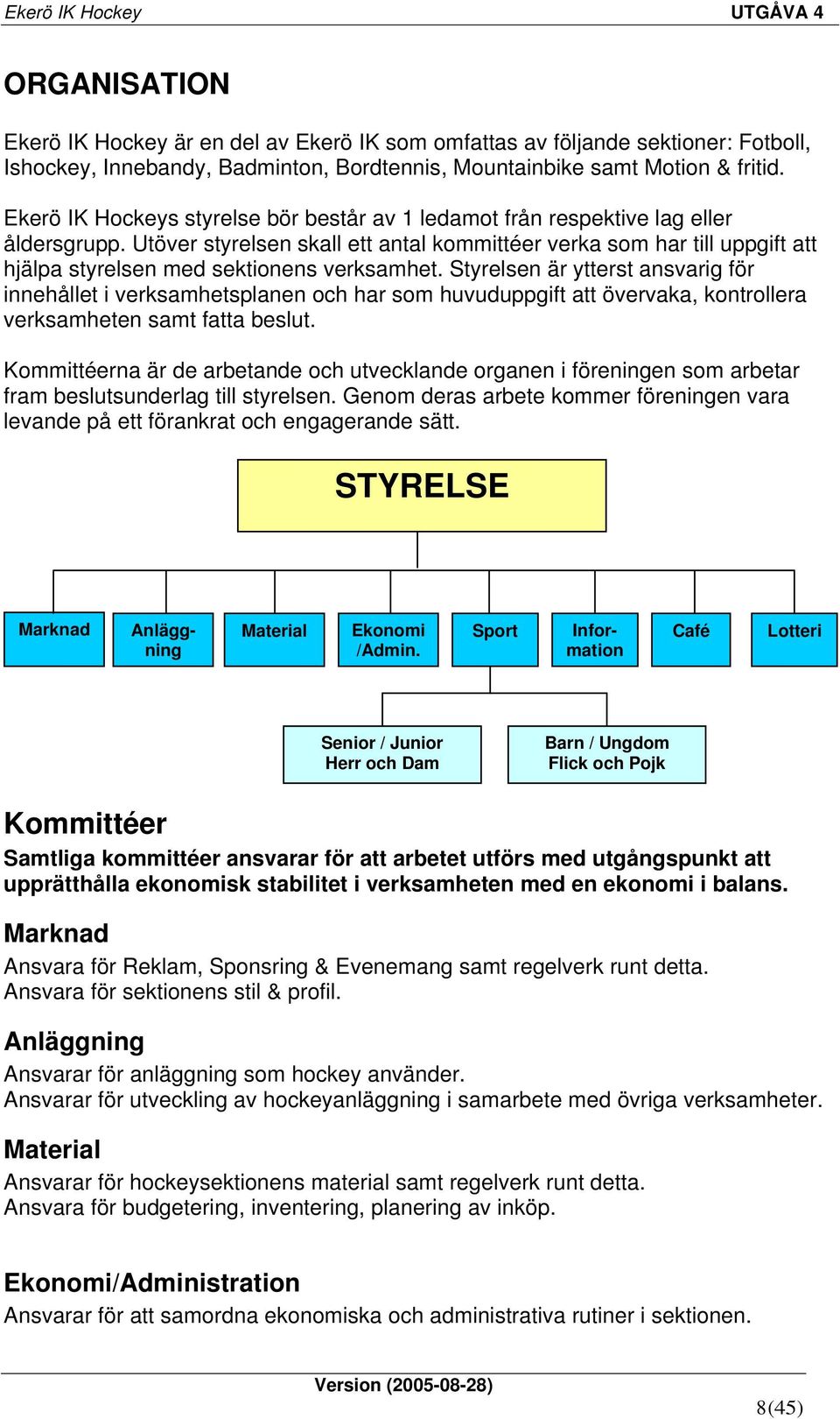 Utöver styrelsen skall ett antal kommittéer verka som har till uppgift att hjälpa styrelsen med sektionens verksamhet.