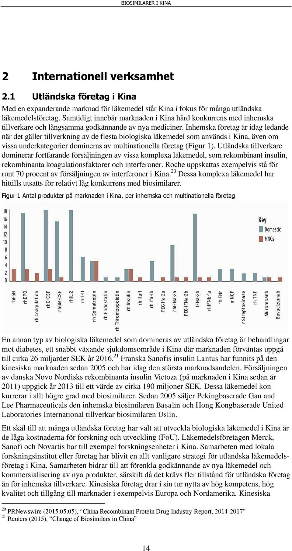 Inhemska företag är idag ledande när det gäller tillverkning av de flesta biologiska läkemedel som används i Kina, även om vissa underkategorier domineras av multinationella företag (Figur 1).