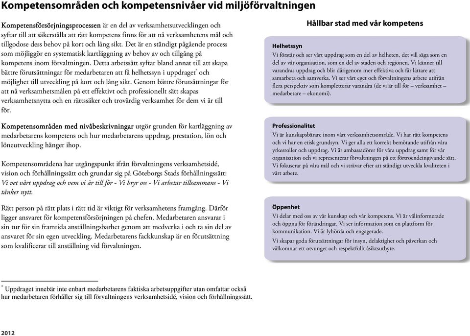 Det är en ständigt pågående process som möjliggör en systematisk kartläggning av behov av och tillgång på kompetens inom förvaltningen.