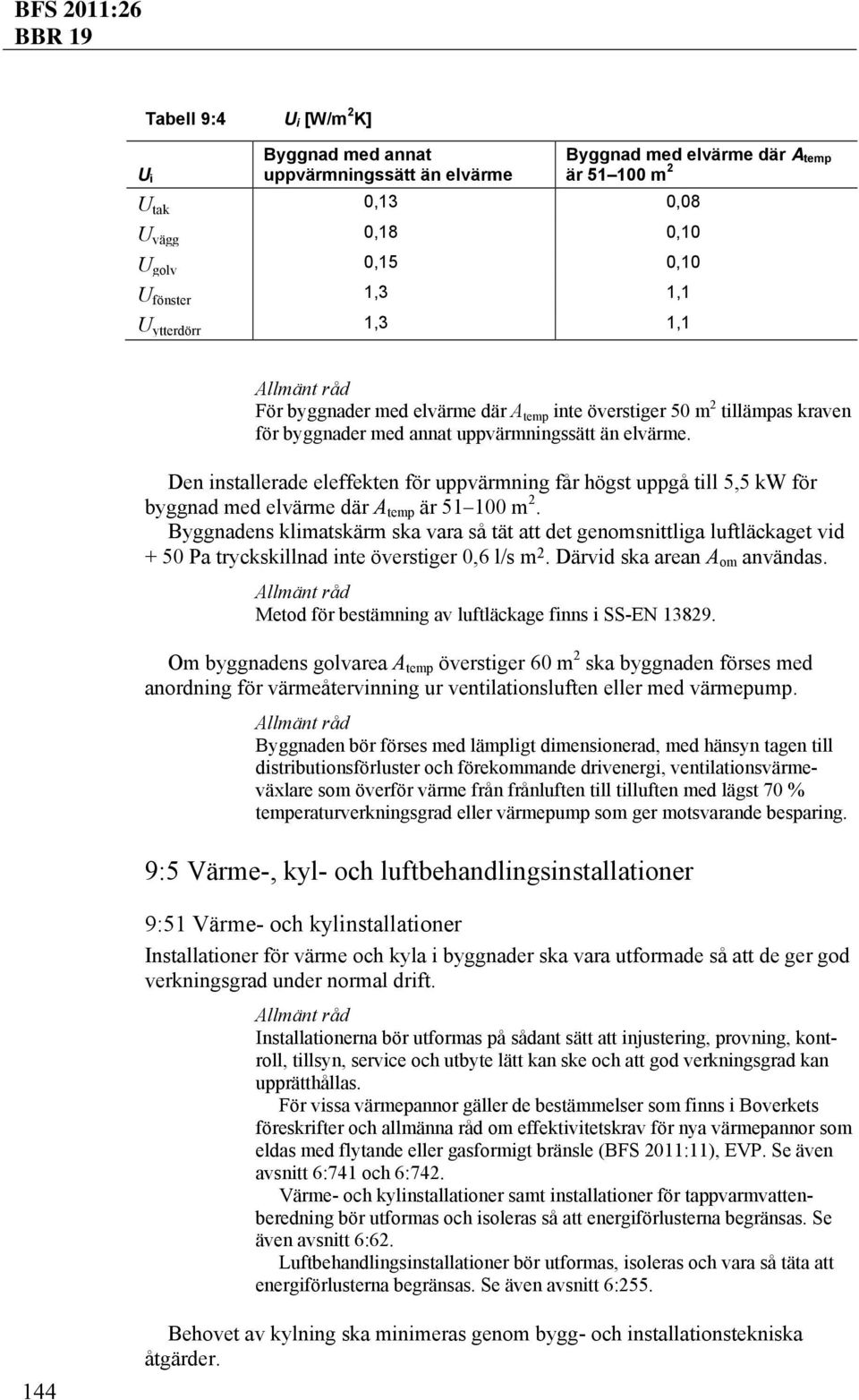 Den installerade eleffekten för uppvärmning får högst uppgå till 5,5 kw för byggnad med elvärme där A temp är 51 100 m 2.