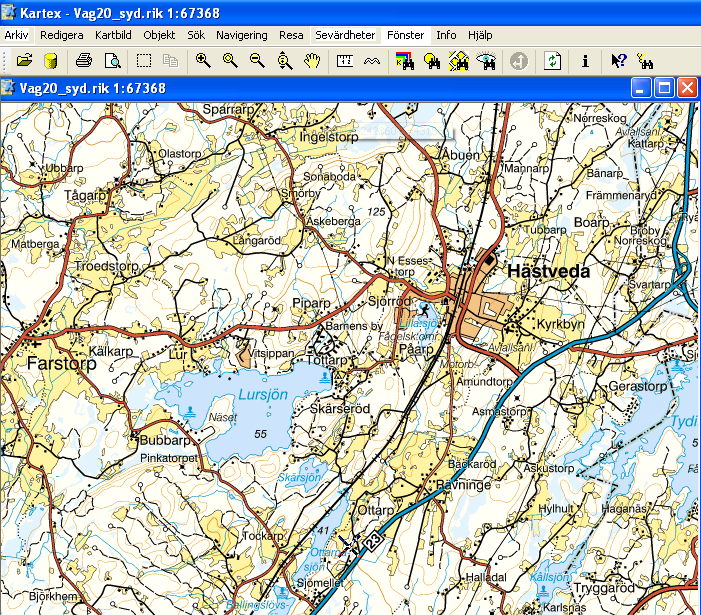 Att öppna kartan i Kartex Starta Kartex Klicka på ikonen längst till vänster som ser ut som en öppnad mapp.