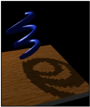 Figur 6: Aliasartefakter associerade med shadow map-algoritmen (från Everitt et al.[14]) mycket hög.