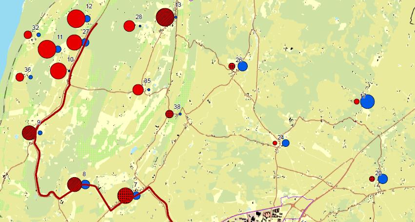 Kartredovisningen ger en översiktlig bild på eventuella geografiska stråk i kommunen där klassningen av VA-plansområden inte
