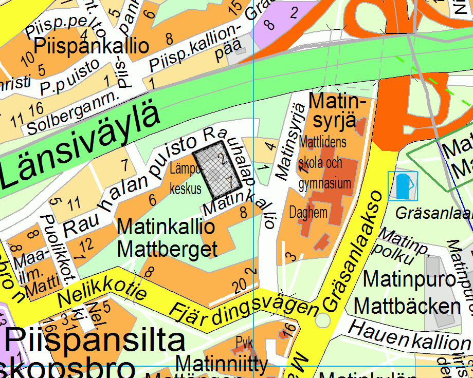 Fullmäktige 09.06.2014 Sida 2 / 2 till detaljplanen Mattby centrum II Mattberget som omfattar tomt nr 4 i kvarter nr 23 294 i stadsdel 23 Mattby, ritning nr 6794, område nr 312 007.