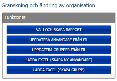 Manual 6 (18) 2.3 Skapa flera nya användare från fil Du kan skapa flera användare under Organisationer med Uppdatera användare från fil. Ladda först ner en mall med Ladda Excel (skapa ny användare ).