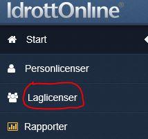 3. Klicka i Lag för att söka fram de lag du önskar söka licens för. Välj sedan i listan vilken licenstyp du vill söka.