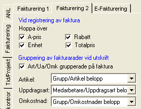 projektnummer och projektbenämning på företagets fakturor. Uppgifter från delprojekten avseende bland annat referenser kan också väljas på motsvarande sätt.
