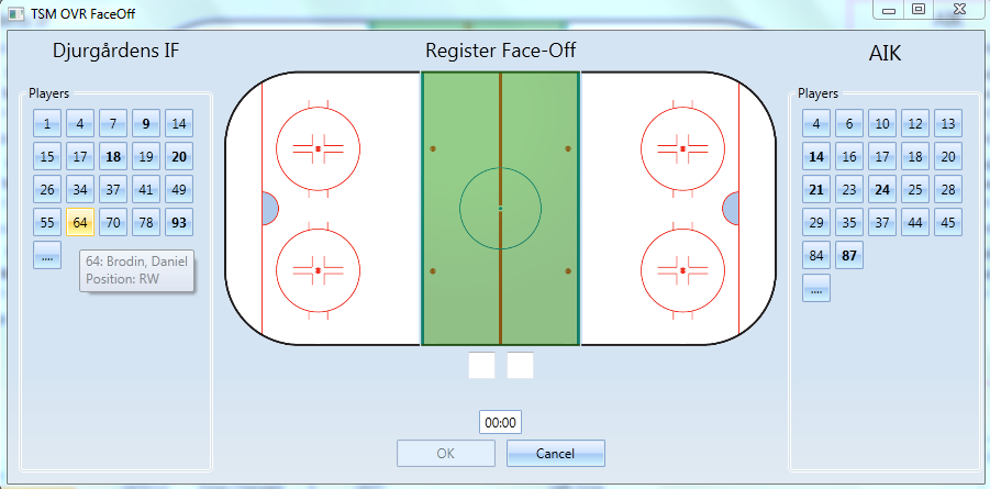 8 Registrera Tekning När klockan stannat gör enligt följande: 1. Tryck antingen på tangenten F (Face Off) eller tryck på knappen Face Off i menyn till vänster. 2.