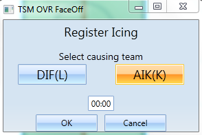 9 Registrera icing När klockan har stannat gör enligt följande: 1. Tryck antingen på tangenten I eller på knappen Icing i menyn. 2. Du får upp en ruta enligt bilden nedan. 3.