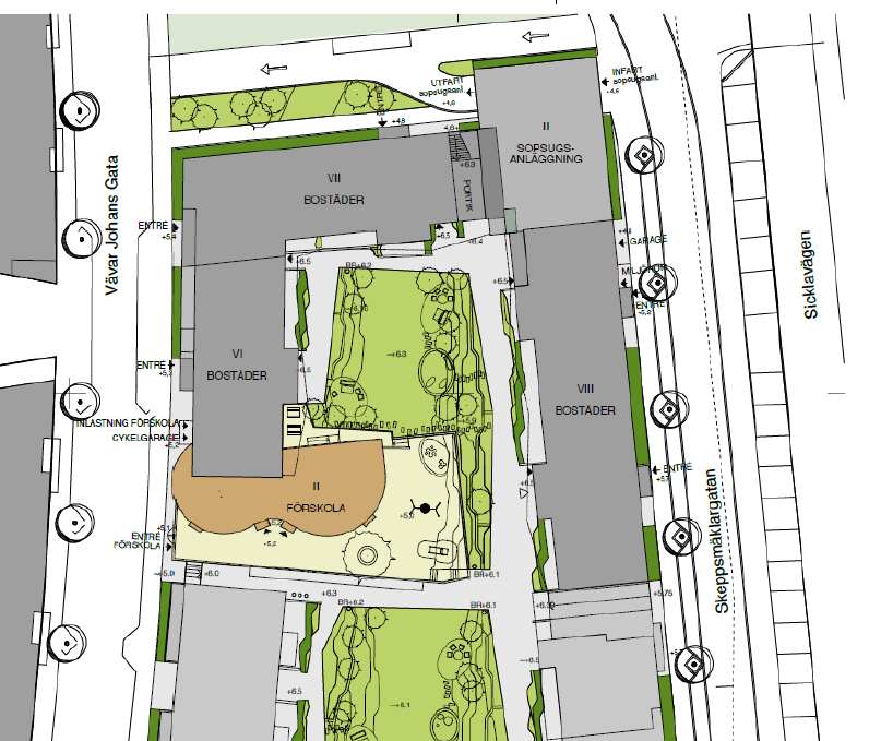 AB Stockholmshem planerar bygga ett hus mellan Vävar Johans gata samt Skeppsmäklargatan med 113 lägenheter i storlekarna 1-5 r.o.k., varav 50 lägenheter med 1-2 r.o.k. Huset planeras också inrymma ca 50 garageplatser och drygt 300 cykelplatser.