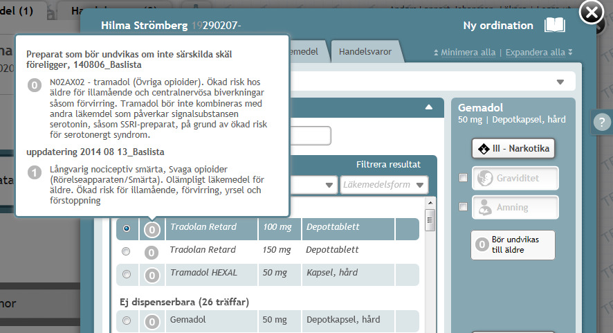 Tydligare information Vald dosering medger ej dispensering visas i röd informationsruta när du försöker ange dosering i fritext.