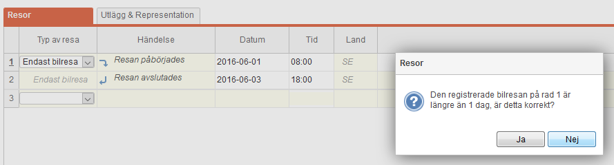 Användarmeddelande Flex HRM Travel, version 162 7 Varningar vid långa resor För att förhindra att man av misstag registrerar för långa resor eller bilresor kan man nu ställa in så att HRM Travel