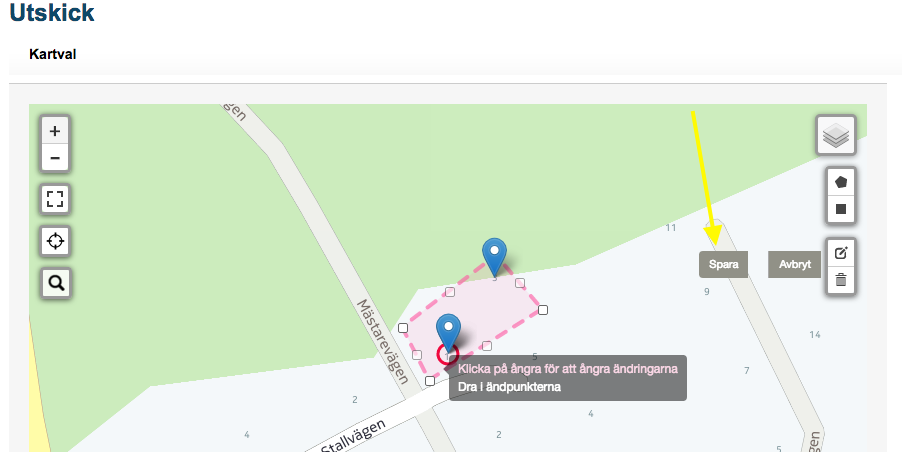 Redigera Om du vill utöka eller minska det markerade området så väljer du funktionen redigera.