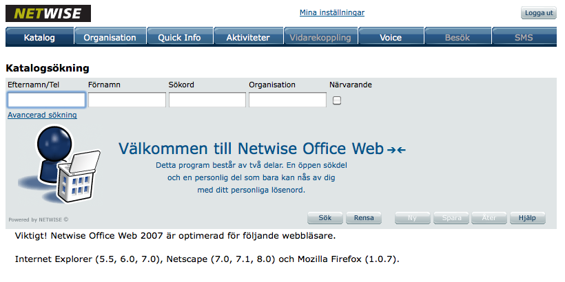 När du startat Netwise får du upp fönstret nedan. Katalogfunktionen är markerad som förhandsval.