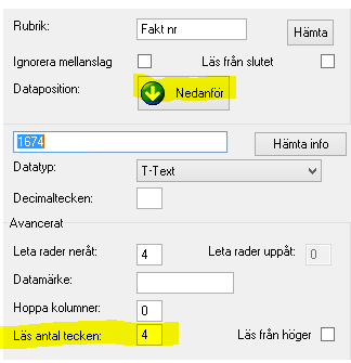 Då kan man ange att bara ett visst antal tecken ska tas med. 5.1.5 Läs från höger Denna funktion är ännu inte implementerad än. 5.2 