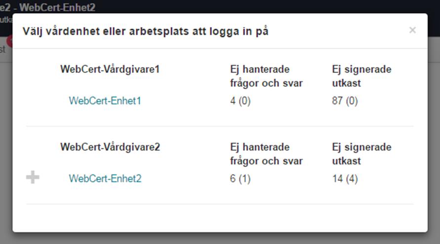 5. Byta vårdenhet Det går bara att vara inloggad på en vårdenhet åt gången, men om du har medarbetaruppdrag på flera vårdenheter så kan du byta vårdenhet utan att behöva logga ut och logga in igen.