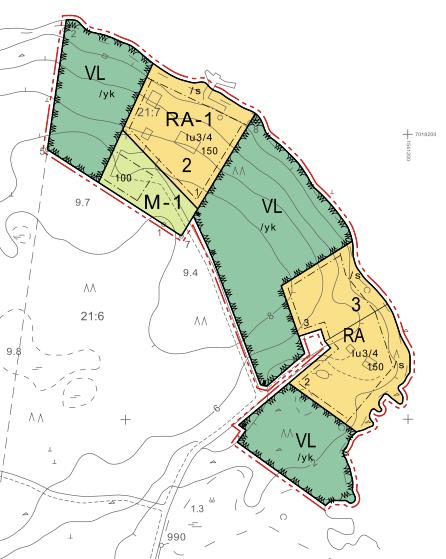 1-13 6. PLANENS UTGÅNGSALTERNATIV 6.1 Utkast I det utarbetade utkastet för markanvändningen har de målsättningar som framförts från både markägarnas och kommunens sida beaktats.