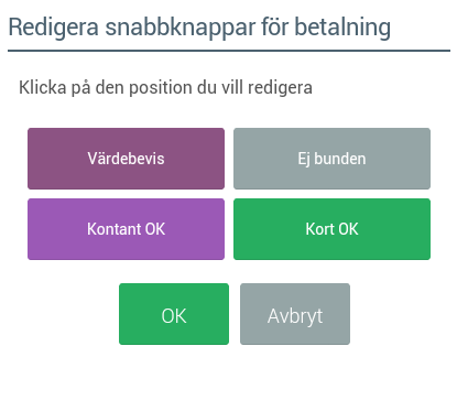 Konfigurera - Betalmetoder Du kan välja vilka betalmetoder som går att använda på kassan. Förvald inställning är att alla tillgängliga betalmetoder är aktiverade.