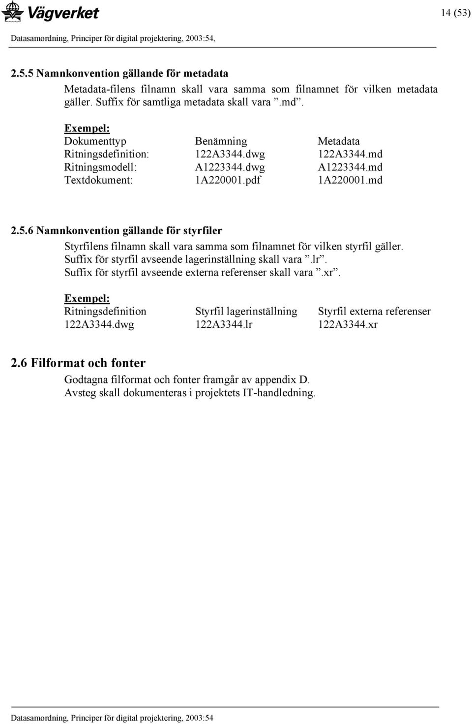 6 Namnkonvention gällande för styrfiler Styrfilens filnamn skall vara samma som filnamnet för vilken styrfil gäller. Suffix för styrfil avseende lagerinställning skall vara.lr.