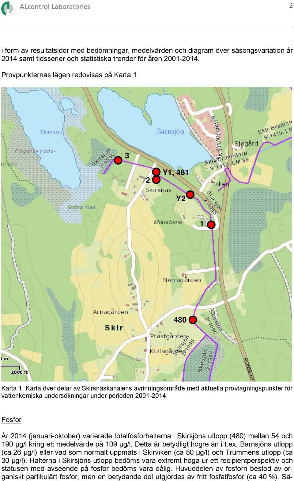 Fosfor År 214 (januari-oktober) varierade totalfosforhalterna i Skirsjöns utlopp (48) mellan 54 och 19 µg/l kring ett medelvärde på 19 µg/l. Detta är betydligt högre än i t.ex.