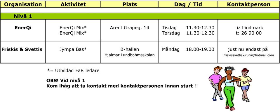 00-19.00 just nu endast på Hjalmar Lundbohmsskolan friskissvettiskiruna@hotmail.