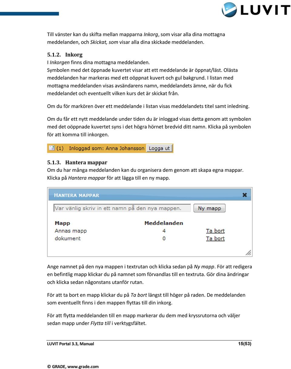 I listan med mottagna meddelanden visas avsändarens namn, meddelandets ämne, när du fick meddelandet och eventuellt vilken kurs det är skickat från.