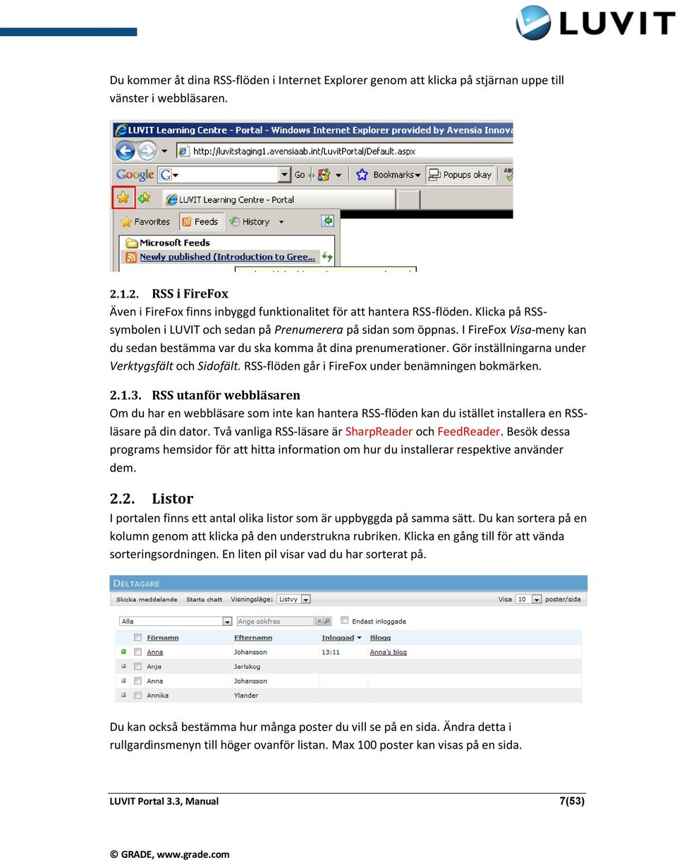 Gör inställningarna under Verktygsfält och Sidofält. RSS-flöden går i FireFox under benämningen bokmärken. 2.1.3.