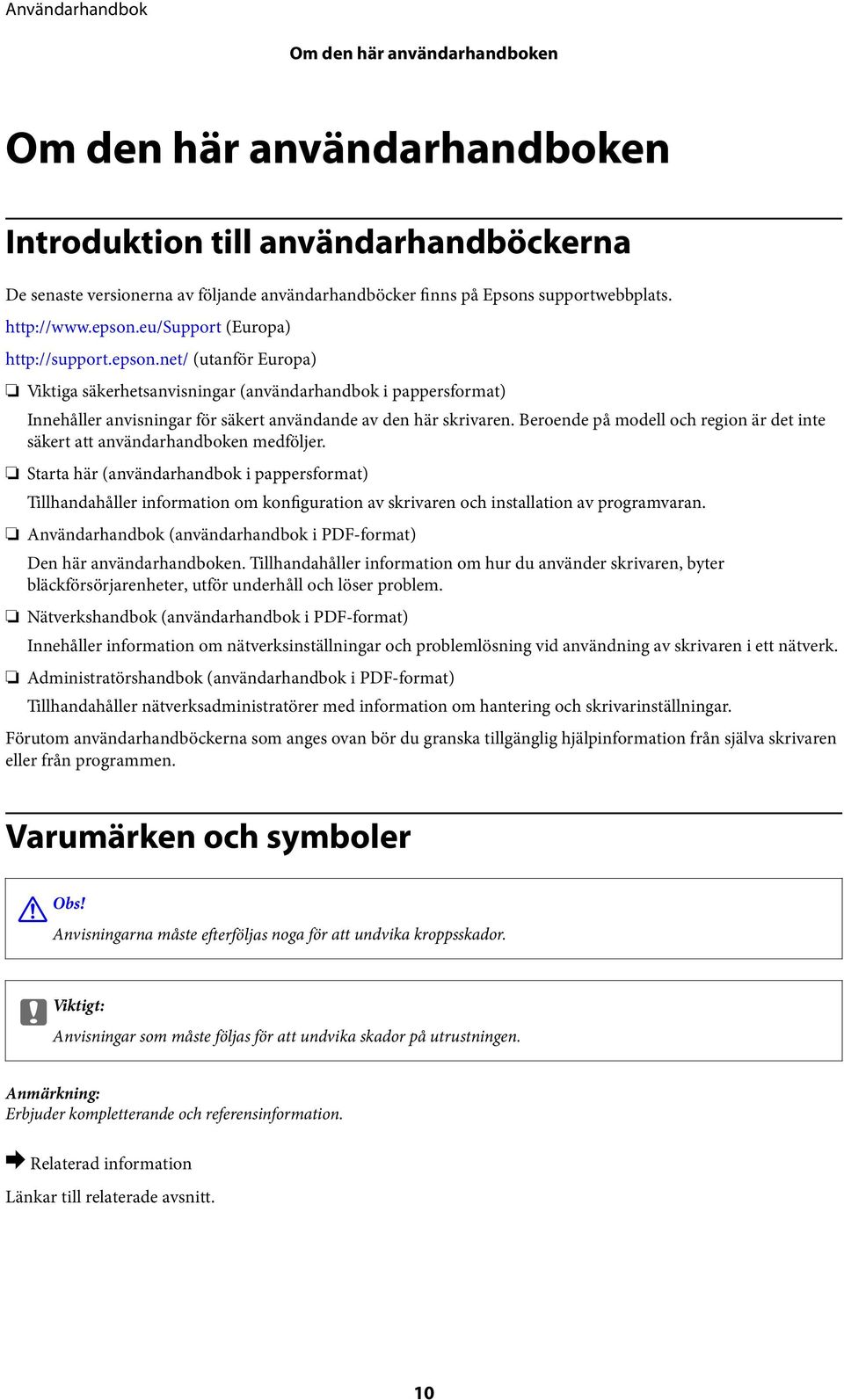 Beroende på modell och region är det inte säkert att användarhandboken medföljer.