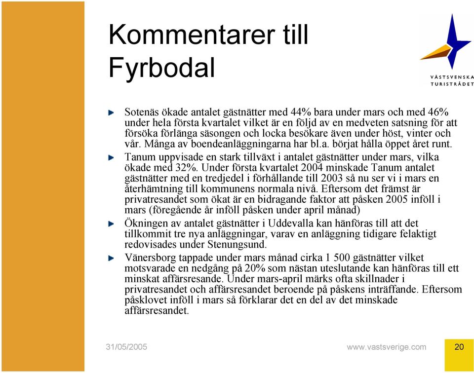 Tanum uppvisade en stark tillväxt i antalet gästnätter under mars, vilka ökade med 32%.