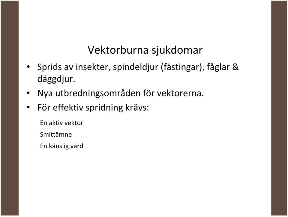 För effektiv spridning krävs: En En r aktiv vektor Smittämne En