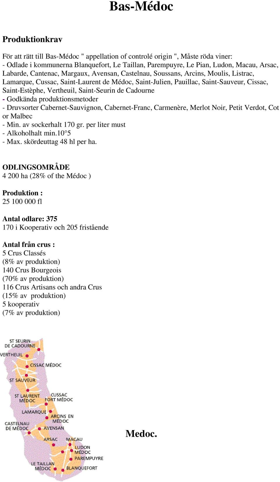 Saint-Seurin de Cadourne - Godkända produktionsmetoder - Druvsorter Cabernet-Sauvignon, Cabernet-Franc, Carmenère, Merlot Noir, Petit Verdot, Cot or Malbec - Min. av sockerhalt 170 gr.