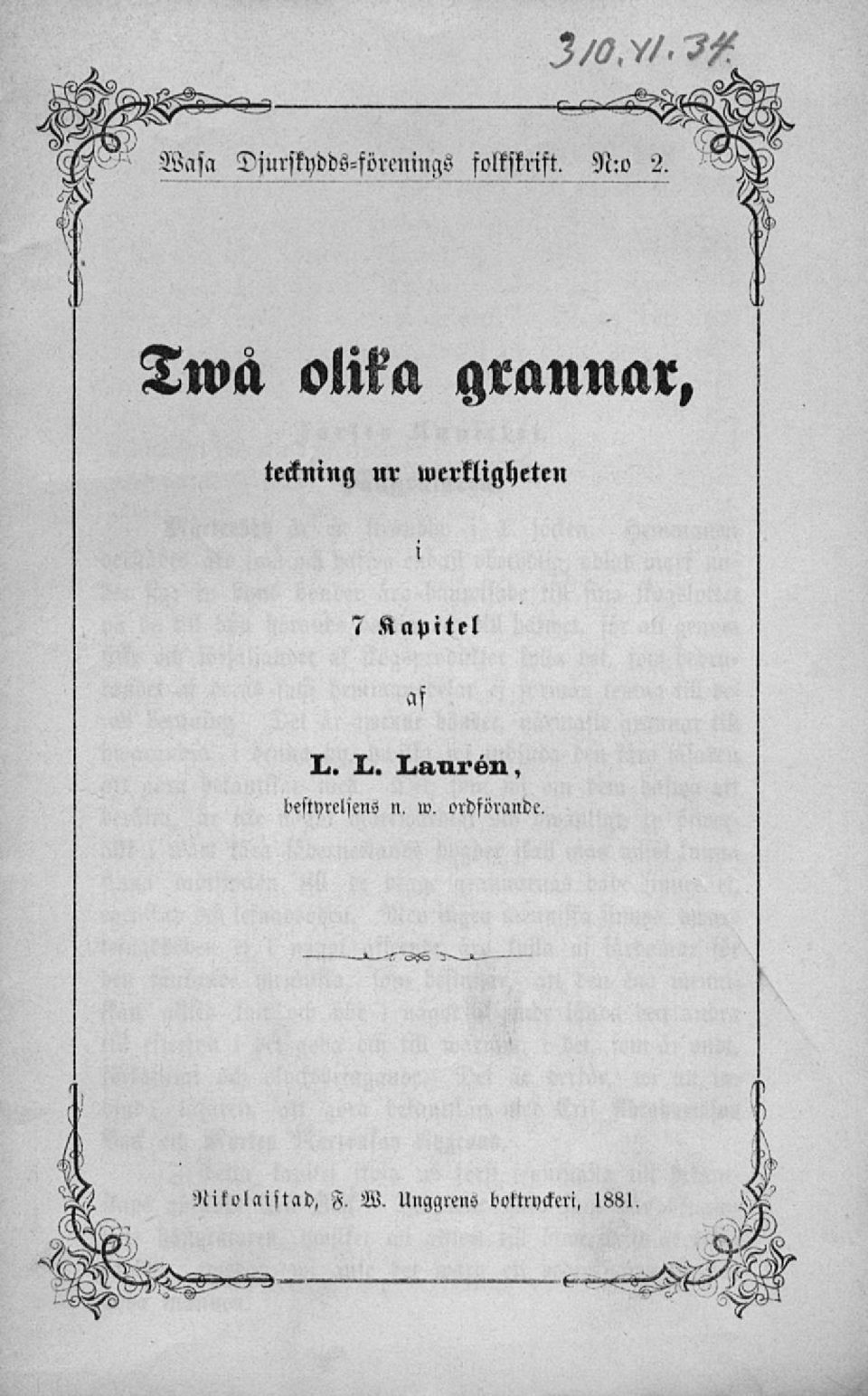 Kapitel L. L. Laurén destyreljens n, w, ordförande.