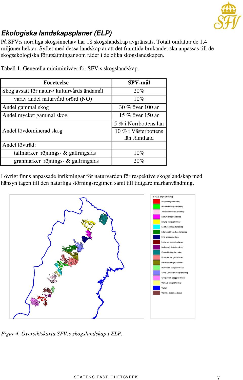 Generella miniminivåer för SFV:s skogslandskap.