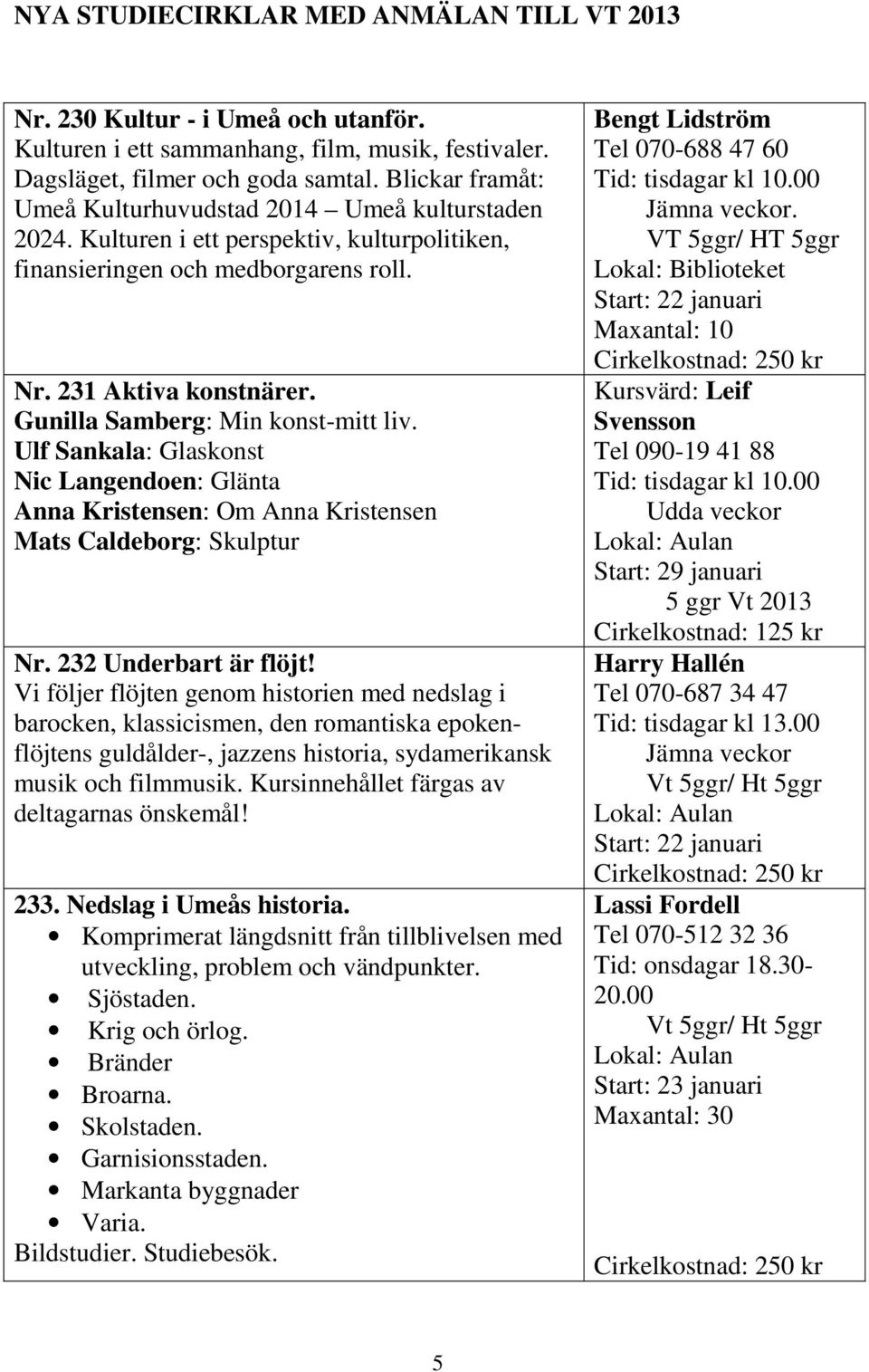 Gunilla Samberg: Min konst-mitt liv. Ulf Sankala: Glaskonst Nic Langendoen: Glänta Anna Kristensen: Om Anna Kristensen Mats Caldeborg: Skulptur Nr. 232 Underbart är flöjt!