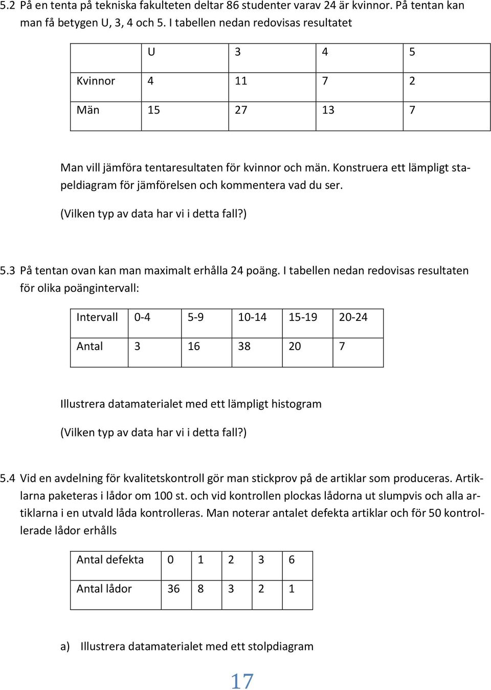 (Vlke typ av data har v detta fall?) 5.3 På teta ova ka ma maxmalt erhålla 4 poäg.