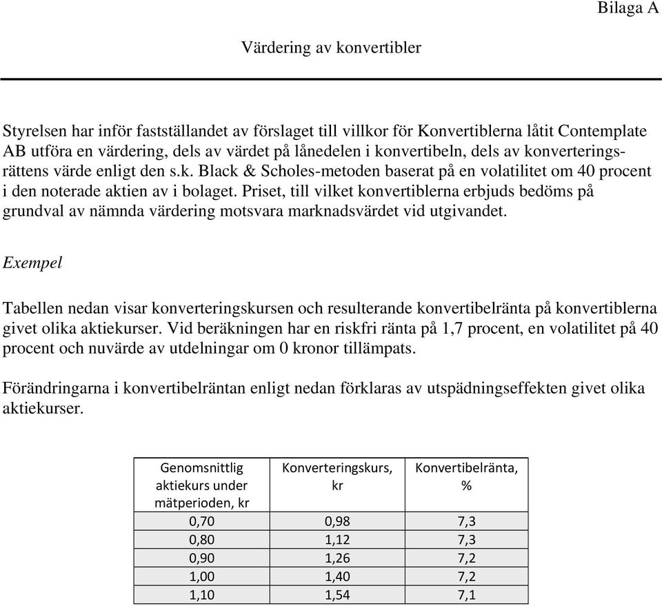 Priset, till vilket konvertiblerna erbjuds bedöms på grundval av nämnda värdering motsvara marknadsvärdet vid utgivandet.