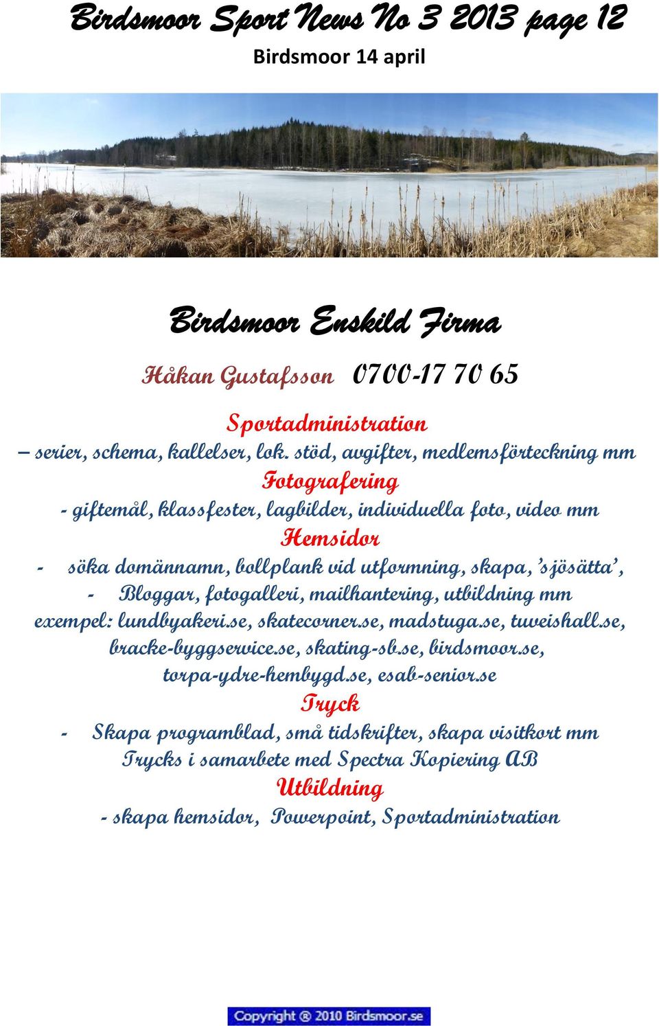 stöd, avgifter, medlemsförteckning mm Fotografering - giftemål, klassfester, lagbilder, individuella foto, video mm Hemsidor - söka domännamn, bollplank vid utformning, skapa, sjösätta, - Bloggar,