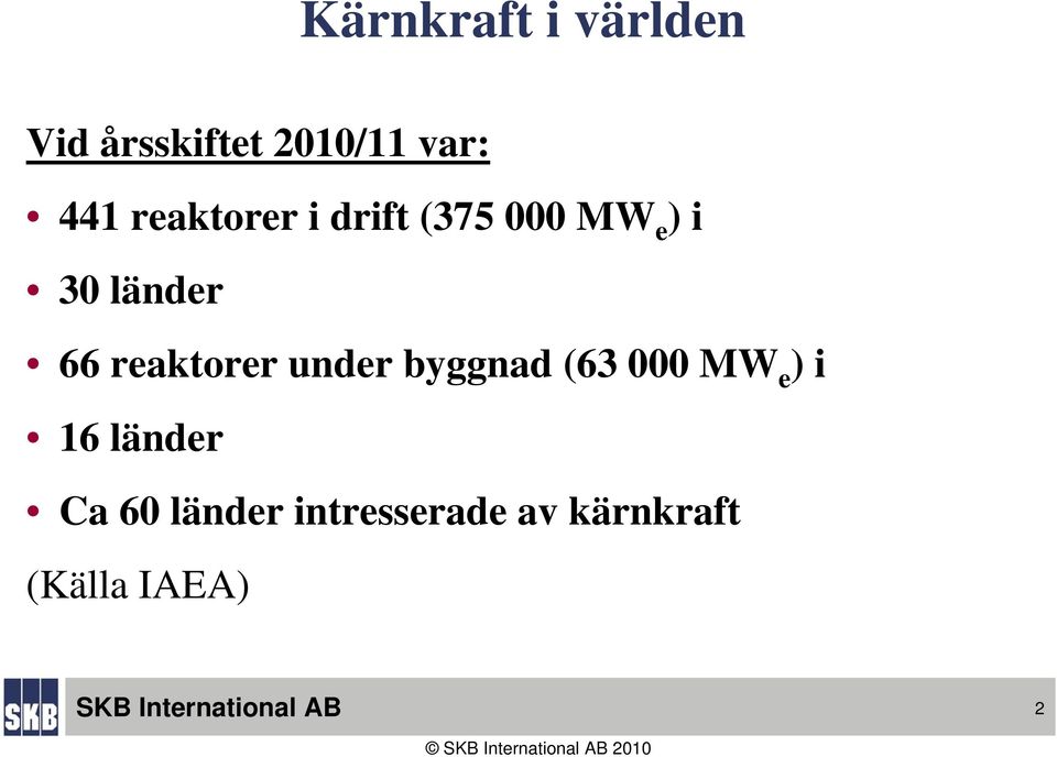 reaktorer under byggnad (63 000 MW e ) i 16 länder