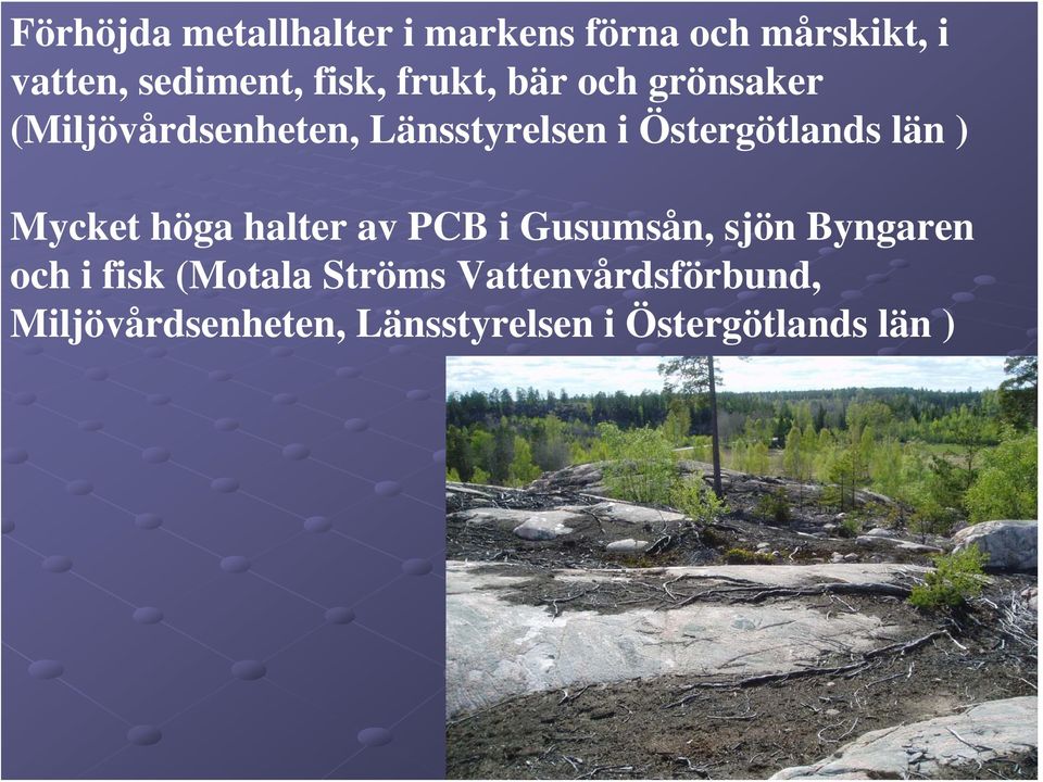 län ) Mycket höga halter av PCB i Gusumsån, sjön Byngaren och i fisk (Motala
