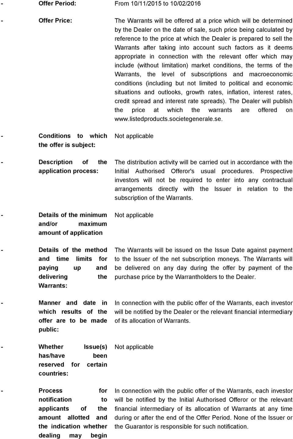 (without limitation) market conditions, the terms of the Warrants, the level of subscriptions and macroeconomic conditions (including but not limited to political and economic situations and