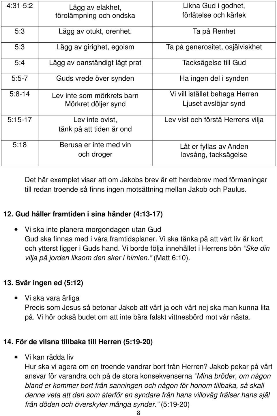 mörkrets barn Mörkret döljer synd 5:15-17 Lev inte ovist, tänk på att tiden är ond 5:18 Berusa er inte med vin och droger Vi vill istället behaga Herren Ljuset avslöjar synd Lev vist och förstå