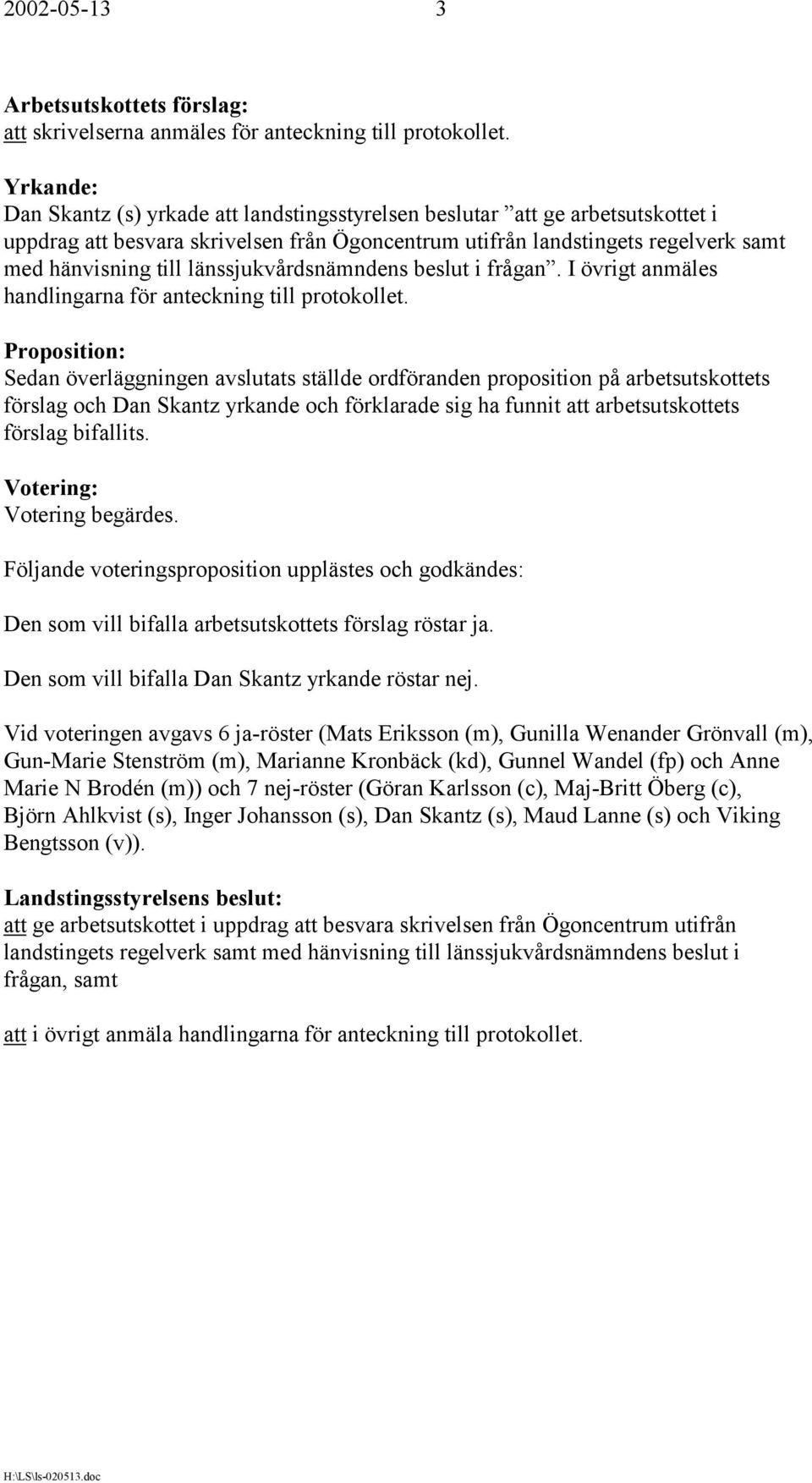 länssjukvårdsnämndens beslut i frågan. I övrigt anmäles handlingarna för anteckning till protokollet.