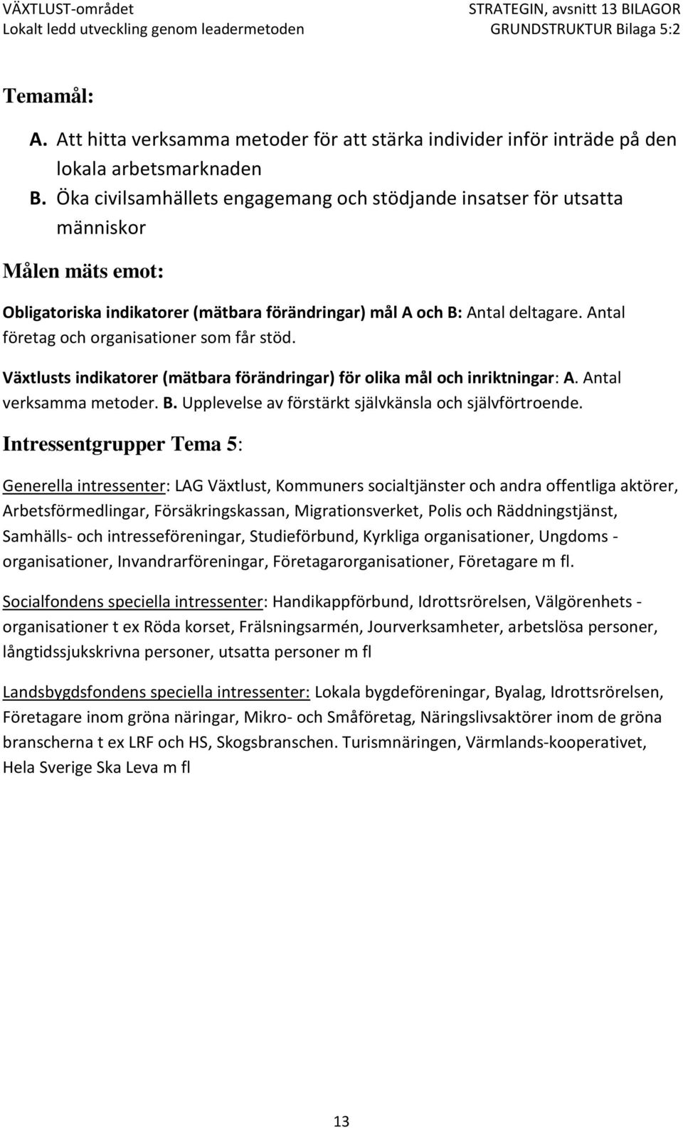 Antal företag och organisationer som får stöd. Växtlusts indikatorer (mätbara förändringar) för olika mål och inriktningar: A. Antal verksamma metoder. B.