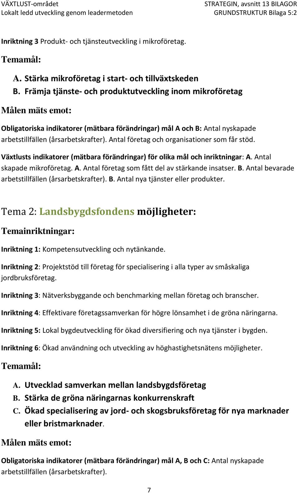 Antal företag och organisationer som får stöd. Växtlusts indikatorer (mätbara förändringar) för olika mål och inriktningar: A. Antal skapade mikroföretag. A. Antal företag som fått del av stärkande insatser.